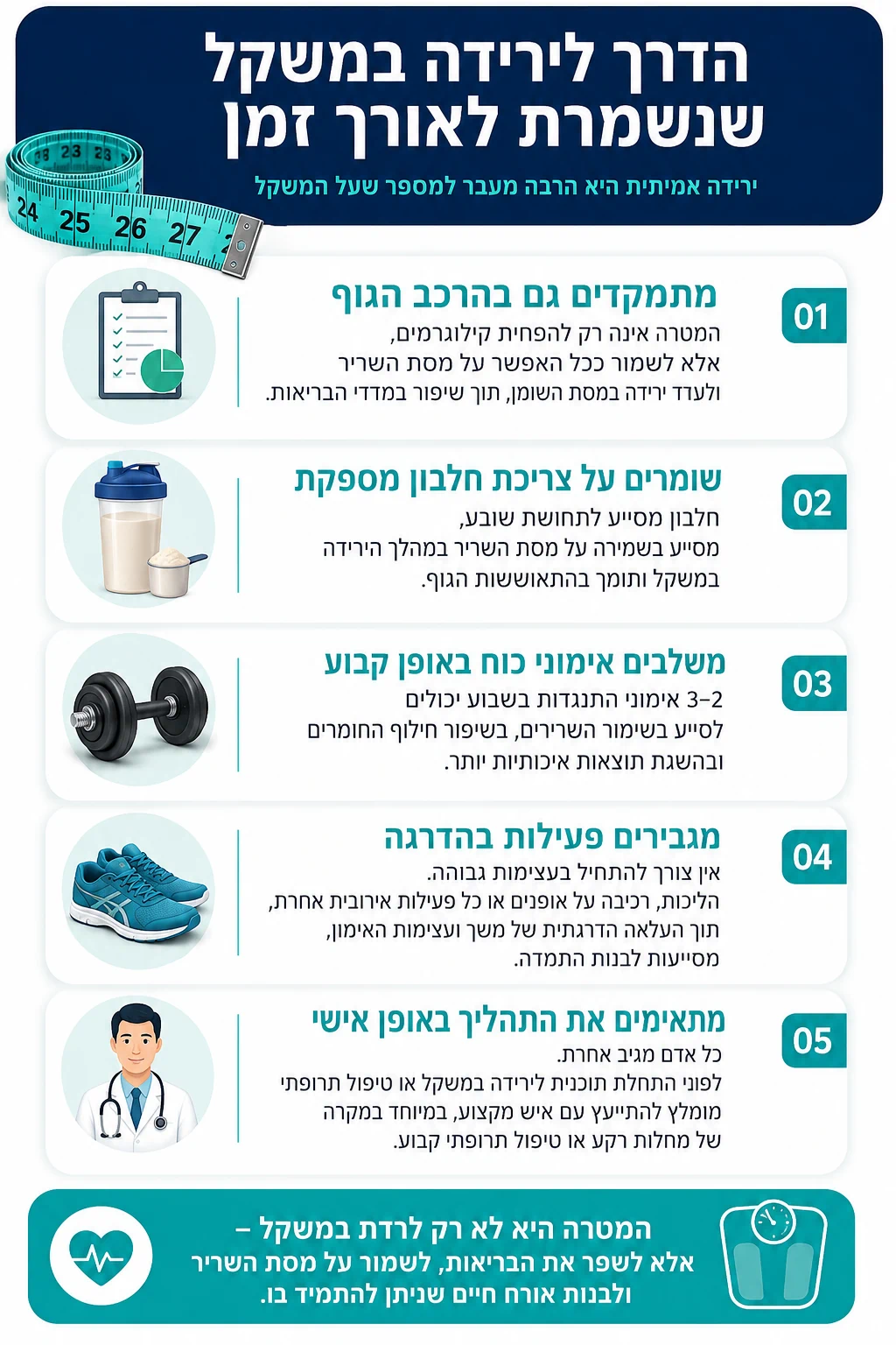 הדרך לירידה במשקל שנשמרת לאורך זמן, ירידה אמיתית במשקל היא הרבה מעבר למספר שרואים על המשקל