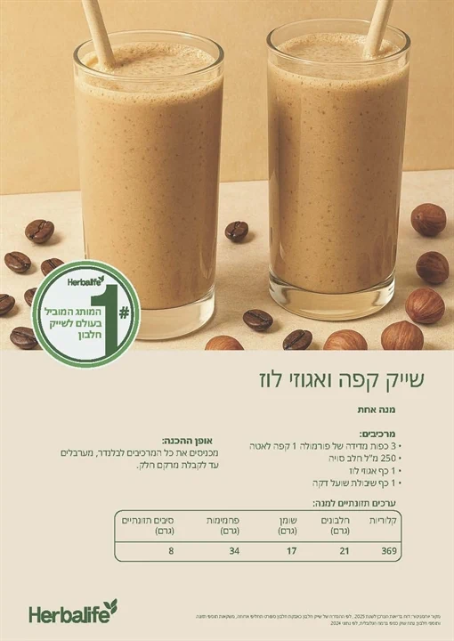 מתכון שייק קפה ואגוזי לוז מאבקת משקה הרבלייף קפה לאטה